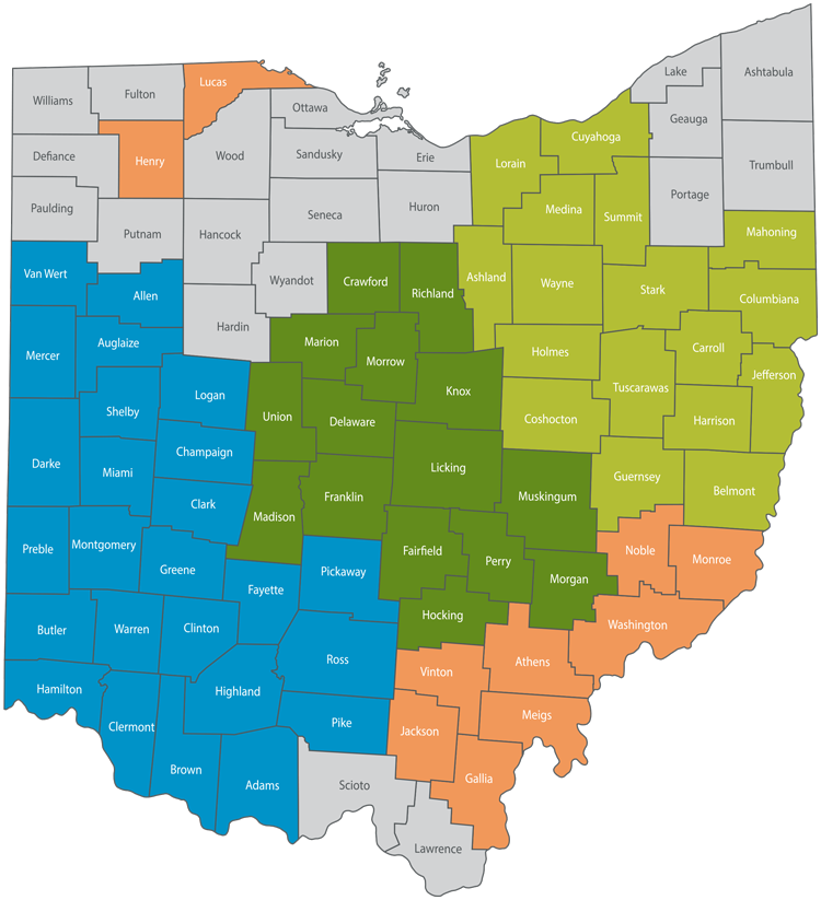 Ohio's Hospice Care Regions Map 2024